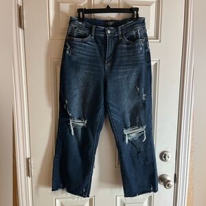 Judy Blue Wide Leg Denim Distressed Capris.  Size 9.